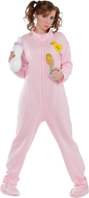 Pink Footie Pajamas Costume For Adults Party City 