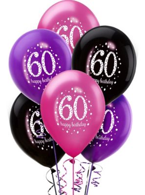 60th Birthday Balloons 6ct - Pink Sparkling Celebration - Party City