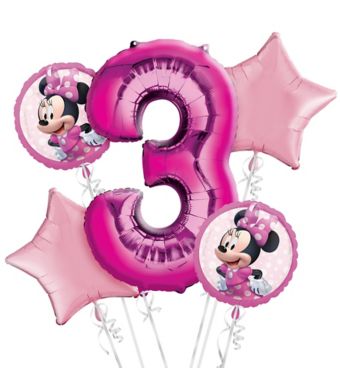 Minnie Mouse 3rd Birthday Balloon Bouquet 5pc - Party City