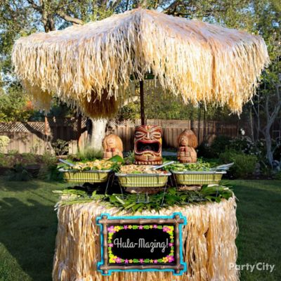 Raffia Luau Buffet Table Idea - Luau Raffia Decorating Ideas - Luau ...